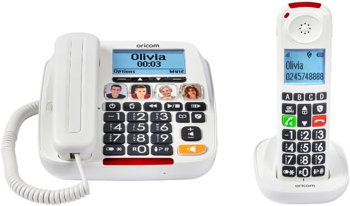 Oricom Care920-1 Amplified Big Button Phone with Cordless Handset - Hearing Aid, T-Coil Compatible, Speaker, Amplified Volume, Loud Ringer, Backlit Display, Talking Digits, Visual Ring Indicator