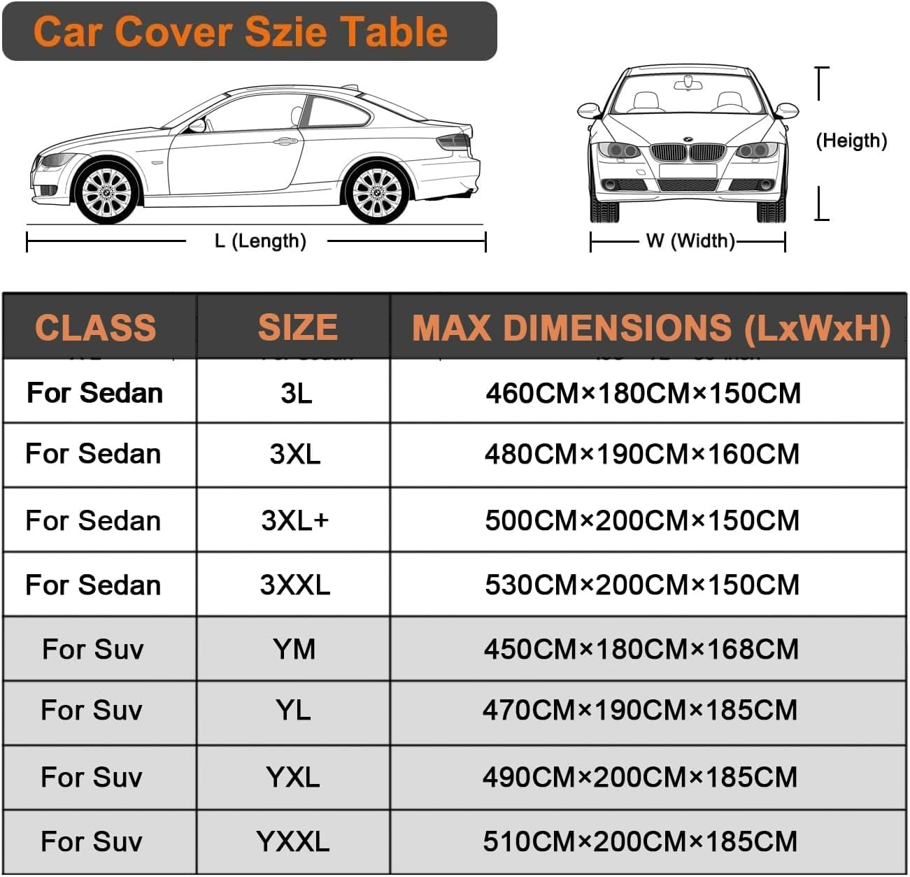 Dsocool 6 Layers Car Cover Waterproof All Weather for Automobiles, Outdoor Full Cover Rain Sun UV Protection with Zipper Cotton, Universal Fit for Sedan and Suvs (For SUV, YXL)