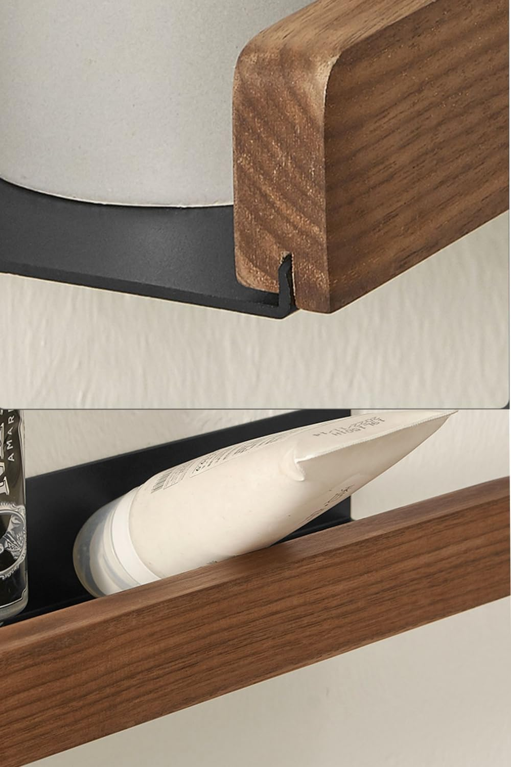 Wall Mounted Floating Metal Shelf Ledge, White Bathroom Shelf Wall Mount Shelf Decorate with Solid Wood Edges Space Saving Rustproof Extra Strong Floating Shelves Storage Shelf (20 Cm) image number 4