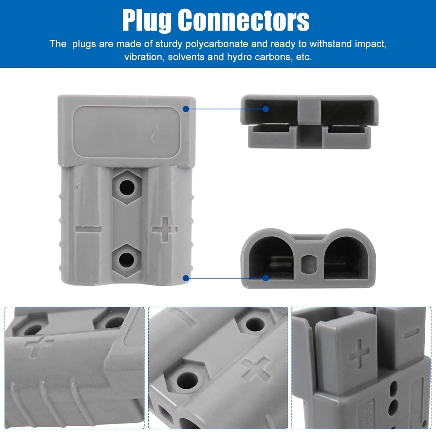 10Pcs Anderson Style Plug 50 Amp with Dust Cover Cap 6AWG DC Connector 12-24V Power Tool, Suitable for Solar Pandels Caravans 4WD image number 5