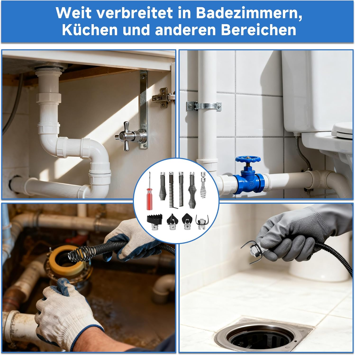 Ohbien Pack of 9 Drain Cleaners, Cutting Head, 16 Mm Manganese Steel Electric Pipe Cleaning Machine, Spiral Heads, Pipeline Excavator Machine, Cutting Head for Home, Kitchen, Living Room, Bathroom image number 1