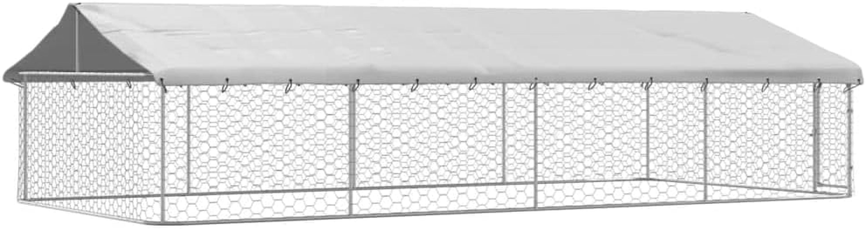 Vidaxl Galvanized Steel Outdoor Dog Kennel with UV Protected Roof and Lockable Latch System - Silver, Large Exercise Space (600X300X150 Cm) image number 1