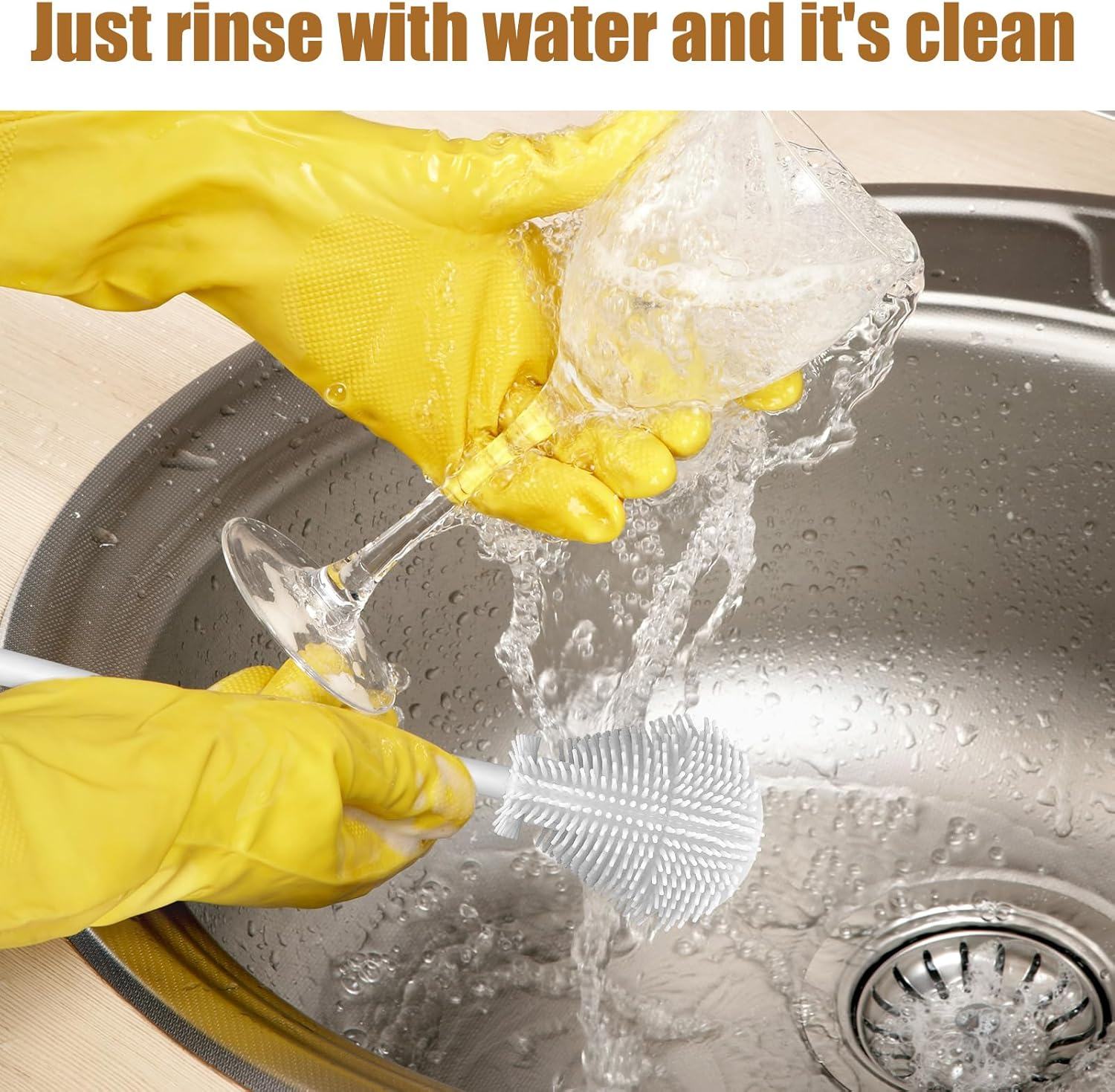 360&deg; Silicone Bottle Brush, Soft Bristle Cup Cleaner Brush Long Handle Flexible Water Bottle Cleaning Brush for Lid Teapots Bowls Containers Narrow Area (White) image number 3