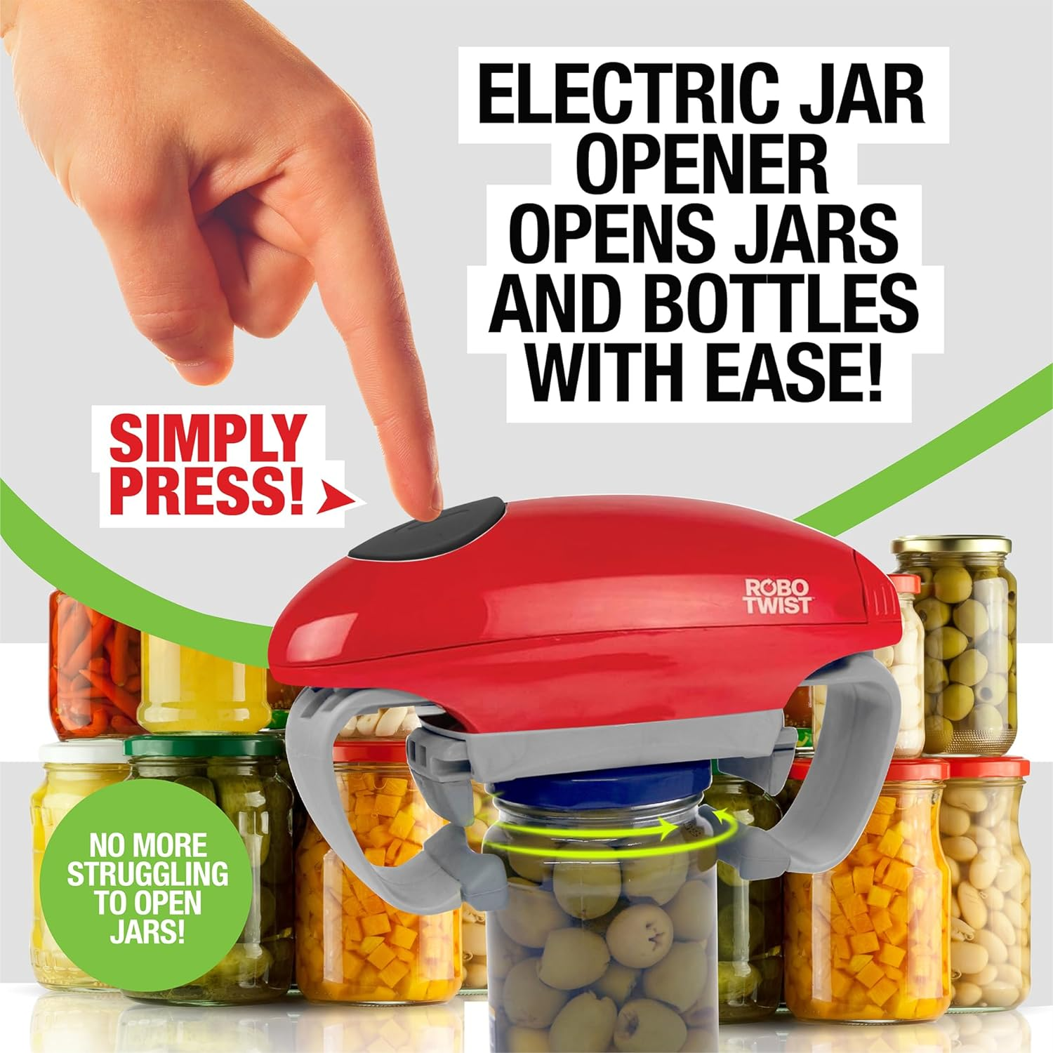 Robotwist Jar Opener, Automatic Jar Opener, Deluxe Model with Improved Torque, Robo Twist Kitchen Gadgets for Home, Electric Handsfree Easy Jar Opener &ndash; Works on All Jar Sizes, as Seen on TV, Red&hellip; image number 3
