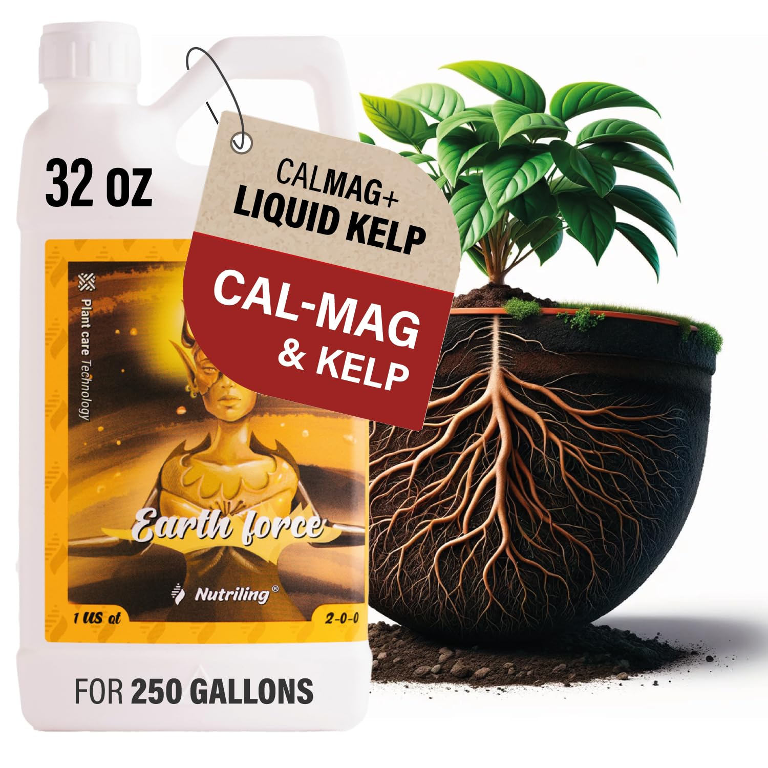 Earth Force 2-0-0 - Cal Mag for Plants. Cal-Mag for Plants Fertiliser for Healthy Buds. Excelent Calcium Magnesium Fertiliser. Ideal Calmag for Plants and Hydroponic Nutrients - 1 L image number 1