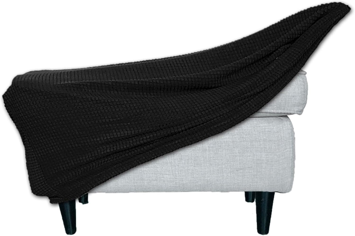 Stretch Ottoman Cover Slipcover Rectangle Small/Large Footrest Sofa Slipcovers Stool Covers Footstool Protector Covers Removable Washable(Black,Large)