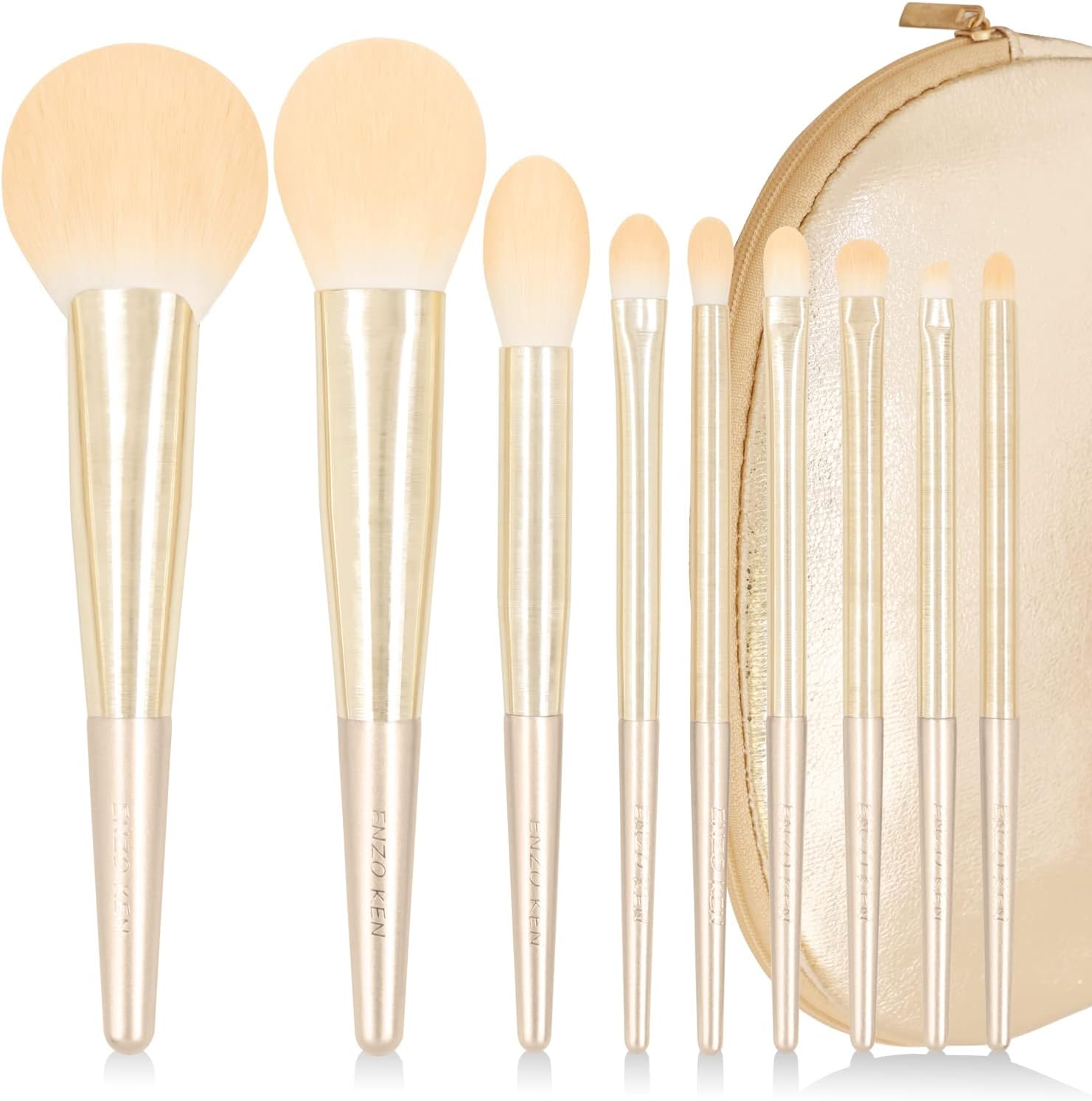 ENZO KEN Natural Hair Makeup Brush Set Professional, Fox Hair Makeup Brushes Set with Case, Gold Cosmetic Brushes Makeup Set, Natural Makeup Brushes, Natural Hair Make up Brushes Set Professional. image number 3