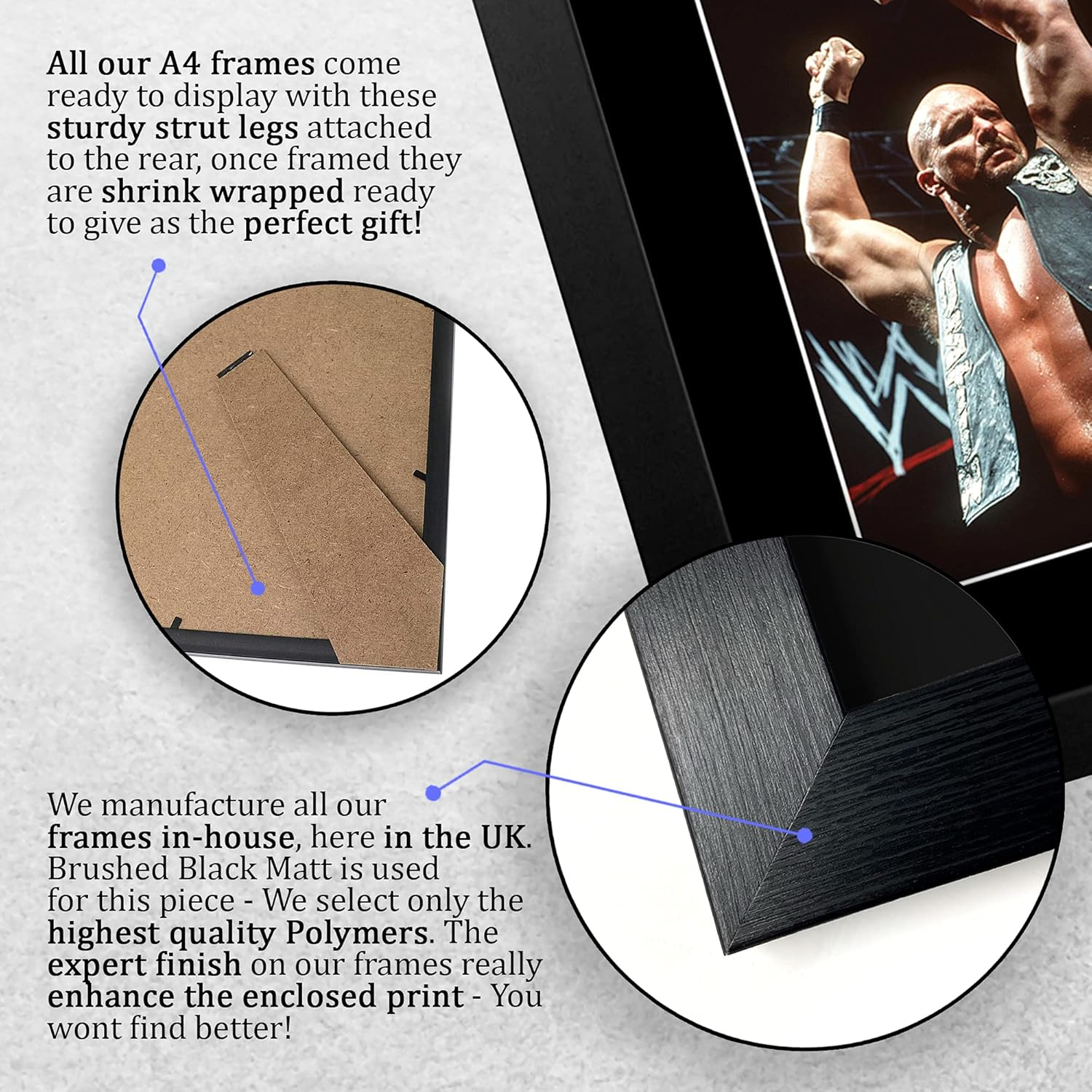 HWC Trading FR Stone Cold Steve Austin Gift Signed FRAMED A4 Printed Autograph WWF WWE Wrestling Gifts Print Photo Picture Display