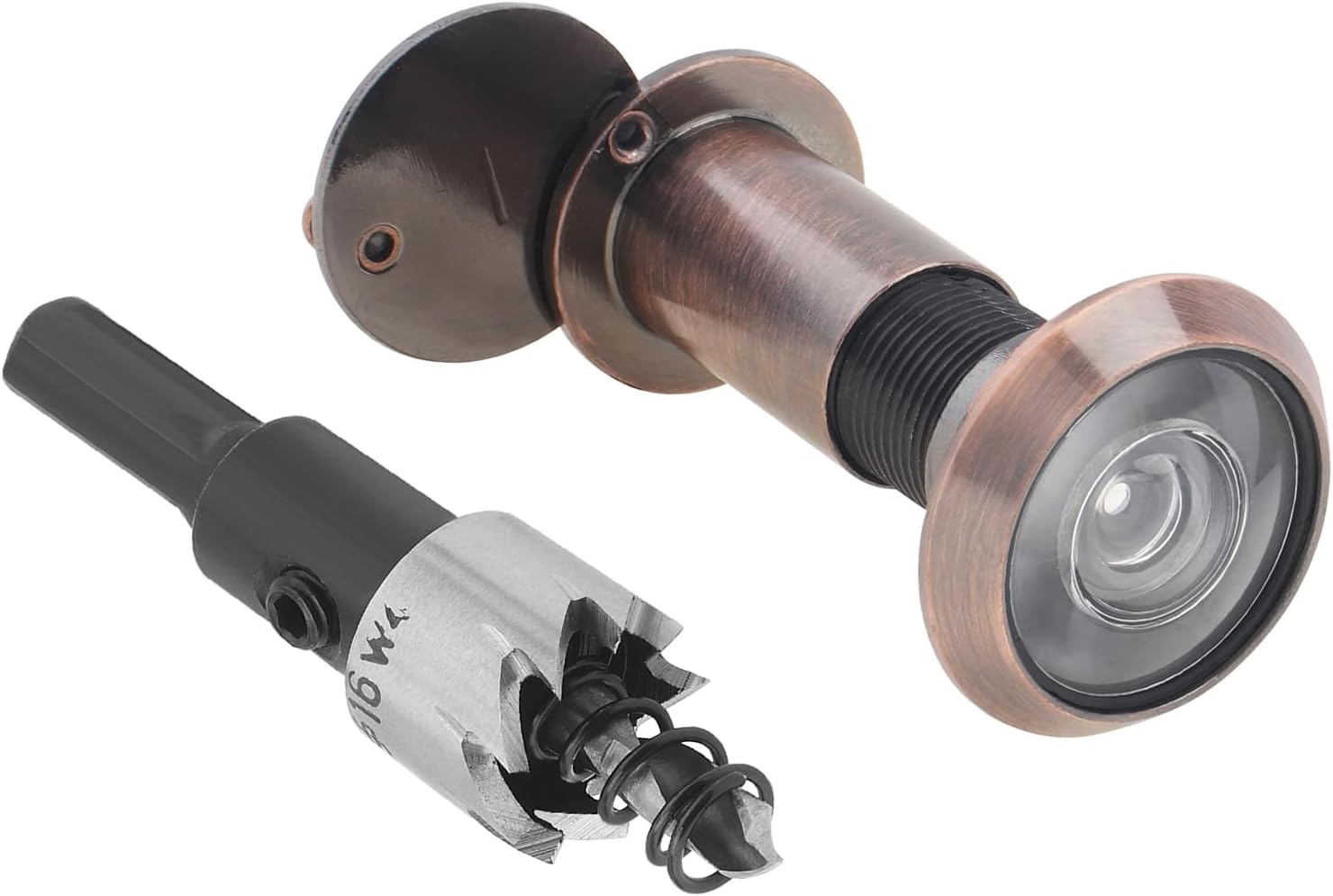 HOJLKLD Door Viewer Peephole,Solid Brass 200 Degree Peep Hole with 16 MM Drill Bit for 1-1/2" to 2-3/8" Doors,5/8 Inch Pipe Diameter Door Eye Viewer with Privacy Cover (1, Black)