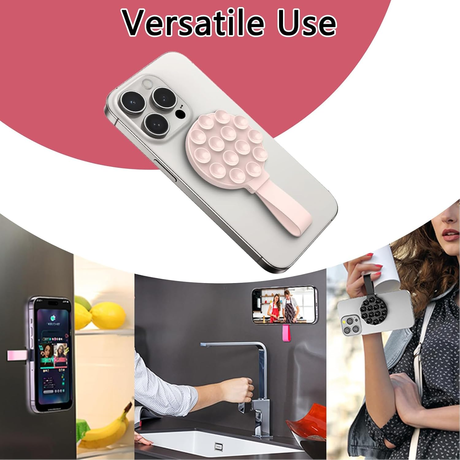 TONGLUO Silicone Suction Phone Sticky Grip with Magnetic Suction, Compatible with Magsafe Case for Hands-Free Selfies/Videos, Applicable to Mirror Shower Stand Holder for Iphone and for Android(Pink) - Blue image number 5