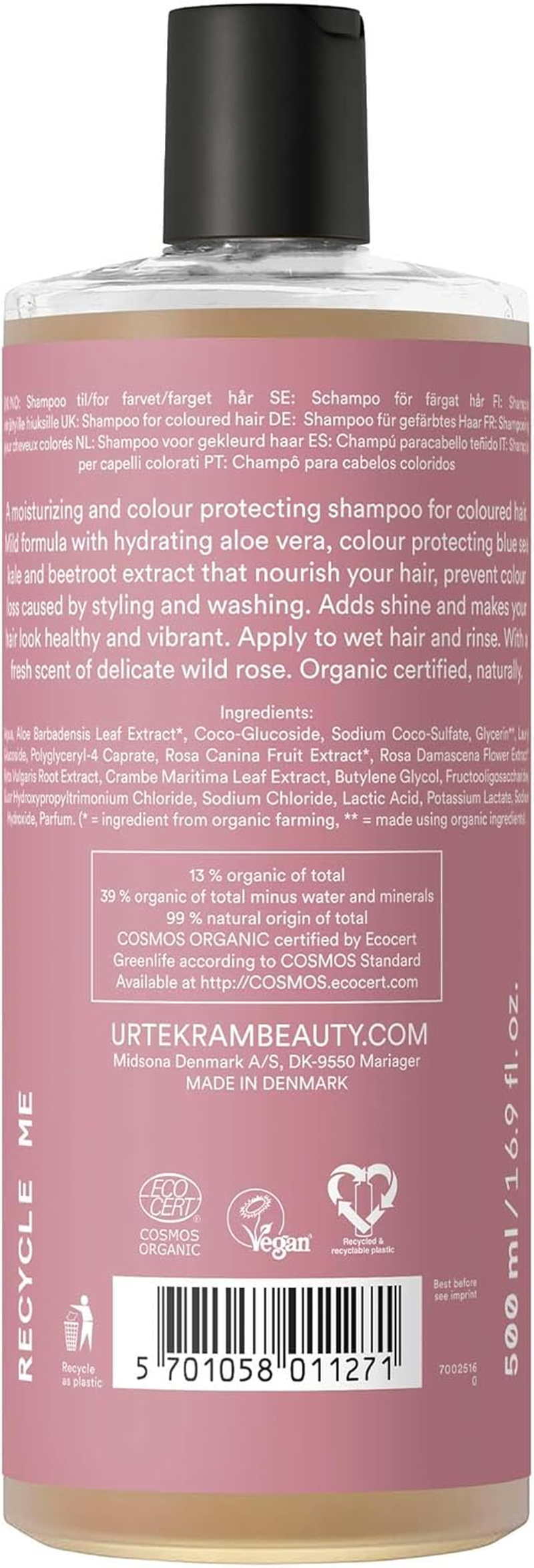 Urtekram - for Coloured Hair - Soft Wild Rose - 500 Ml, Vegan, Organic, Natural Origin image number 1