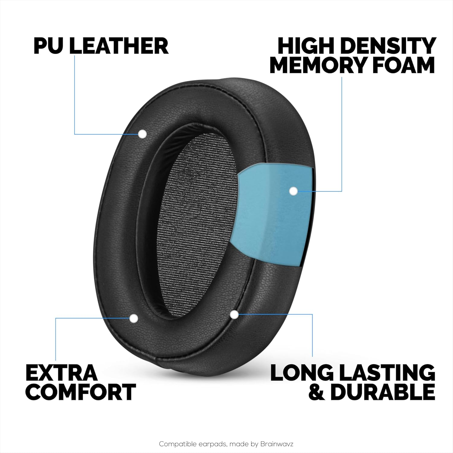 Replacement Earpads for Sony WH-H900N & MDR-100ABN Headphones, PU Leather, Memory Foam for Extra Comfort, Upgraded, Durable & Long Lasting Ear Cushions by Brainwavz image number 4