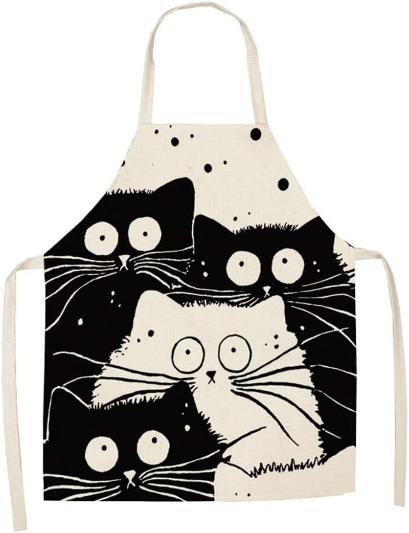 Cat Design Cute Kitchen Apron for Women & Men - Adjustable Unisex Adult Cooking Baking Apron, Funny Chef, Painting, Gardening, Party Hosting