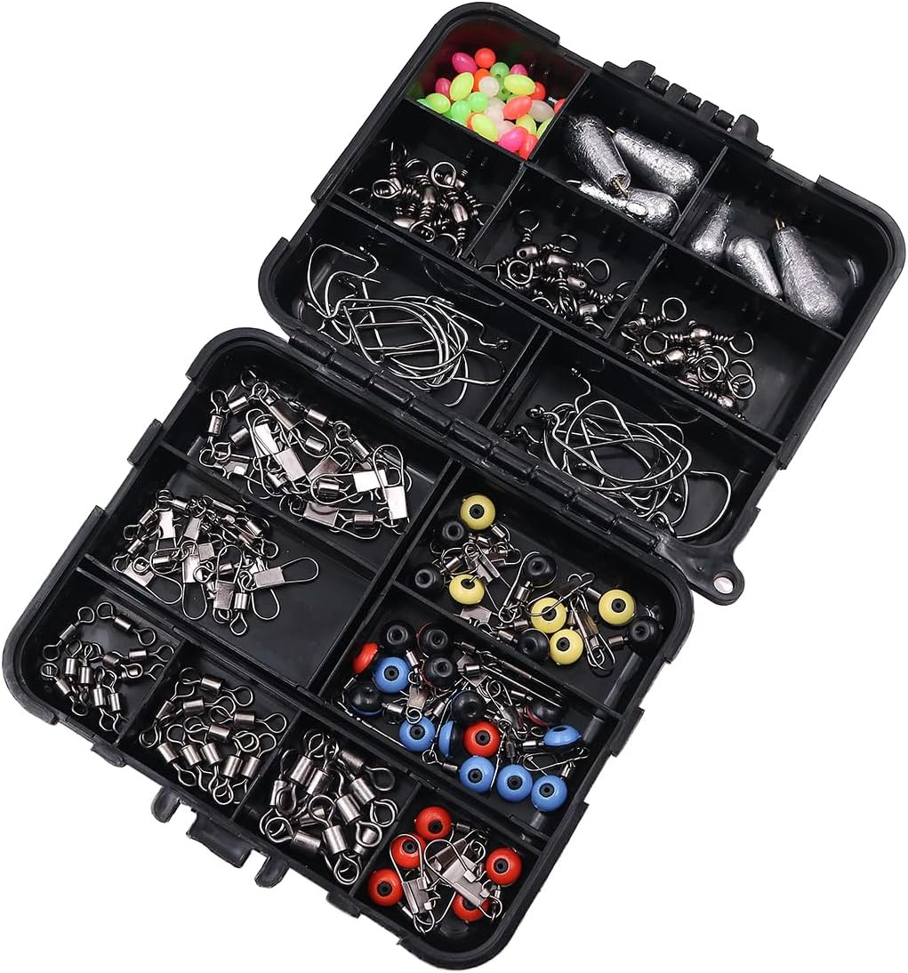NUZAMAS 160-Piece Fishing Accessories Kit - Lure Sea and Rocky Fishing Set Box with Swivels, Snaps, Bass Casting Sinker Weights, Line Beads, Jig Hooks image number 1