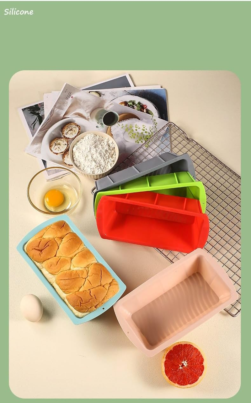 4Pcs Silicone Bread Loaf Pan for Baking Nonstick Small Toast Cake Bakeware 8.86 Inch Rectangle Mould DIY Handmade for Homemade Cakes, Breads, Meatloaf and Quiche