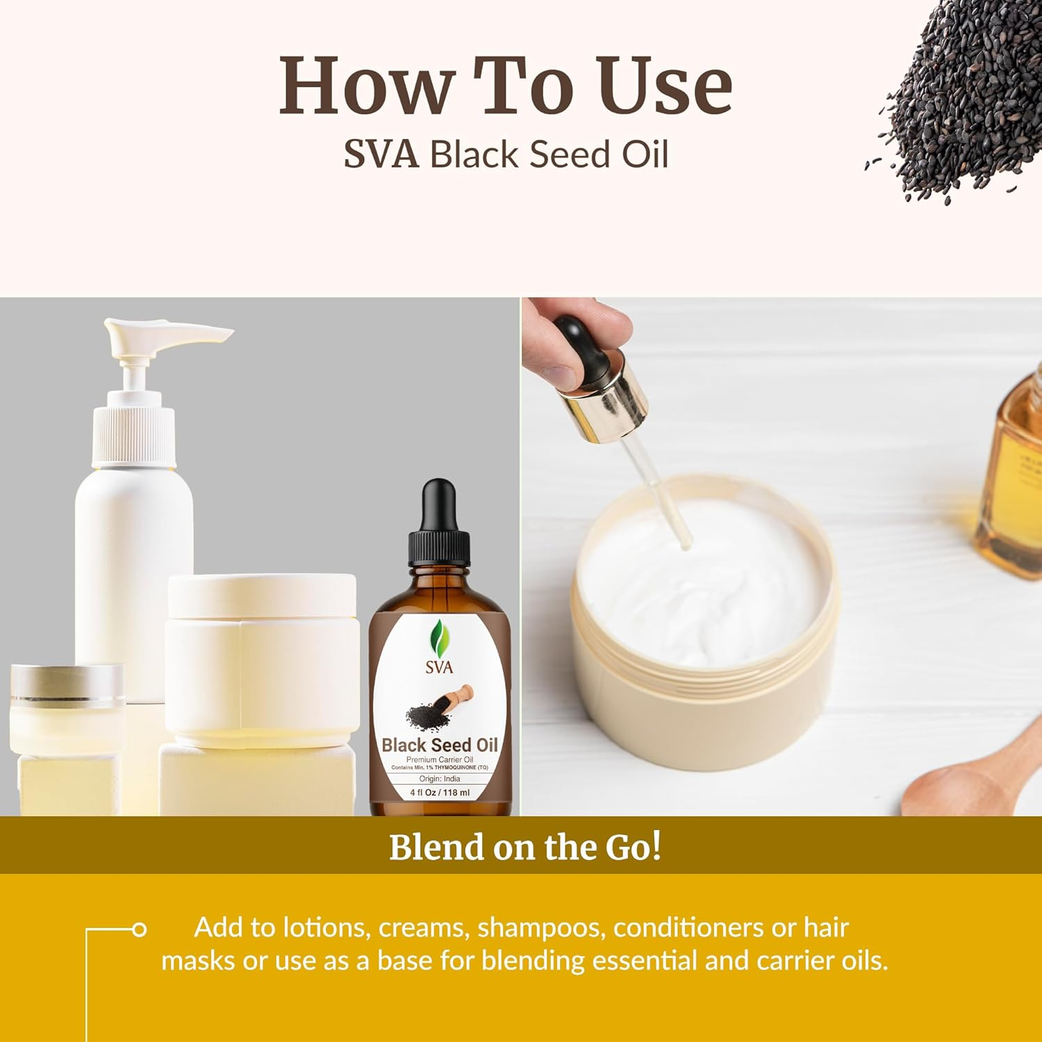 SVA Black Seed Oil 4 Fl Oz &ndash; 100% Natural Cold Pressed Carrier Oil with Dropper &ndash; for Hair, Skin, Nails & Body Massage image number 6