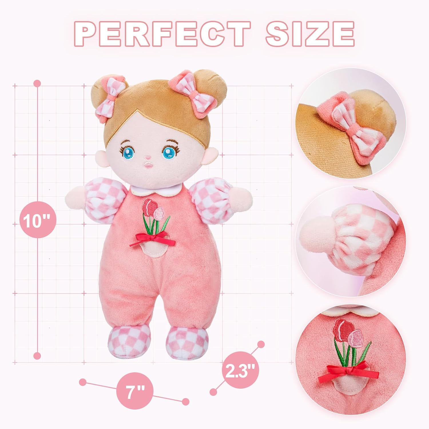 OUOZZZ Soft Baby Doll 10" Baby Toys 6-12 Months Birthday Gifts Infant Shower Toy Sleeping Buddy Tulip Pink Dress Toddlers Kids image number 4