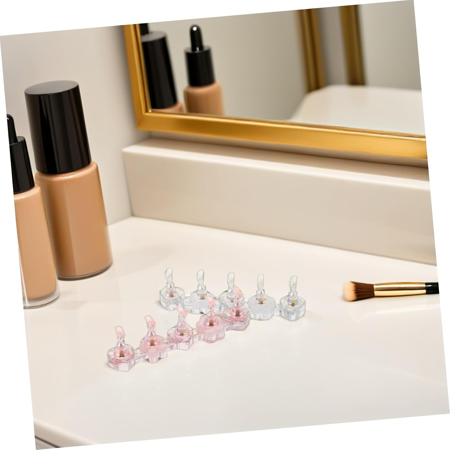 VINTORKY 2 Sets Magnetic Nail Tips Holders with Heart Strip Design Transparent Resin Nail Display Stand Portable Lightweight for Salon Supplies