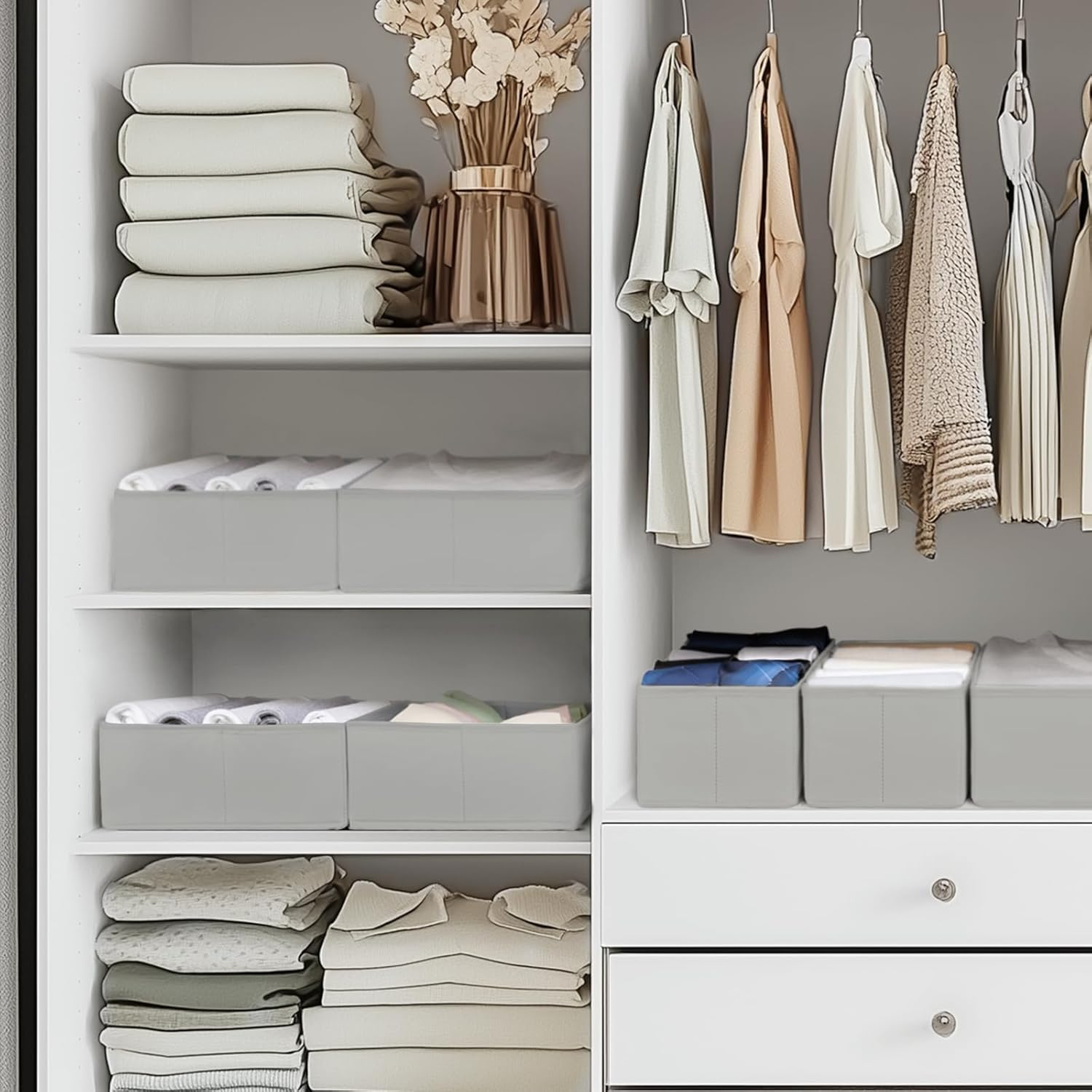 LEFAFA Drawer Organizer Clothes, 10 Pack Dresser Organizer Bins, Foldable Fabric Closet Organizers and Storage, Drawer Dividers for Nursery, Bedroom, Baby Clothes, Underwears, Sock (Grey) image number 6