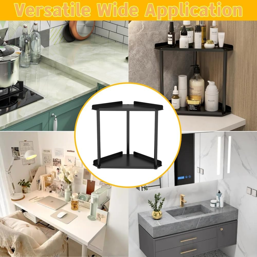 2 Tier Bathroom Counter Organizer, Vanity Organizer Corner Storage Shelf, Skincare, Makeup Countertop Organizers, Perfume Organizer,Vanity Tray Black Counter Storage for Kitchen,Bathroom