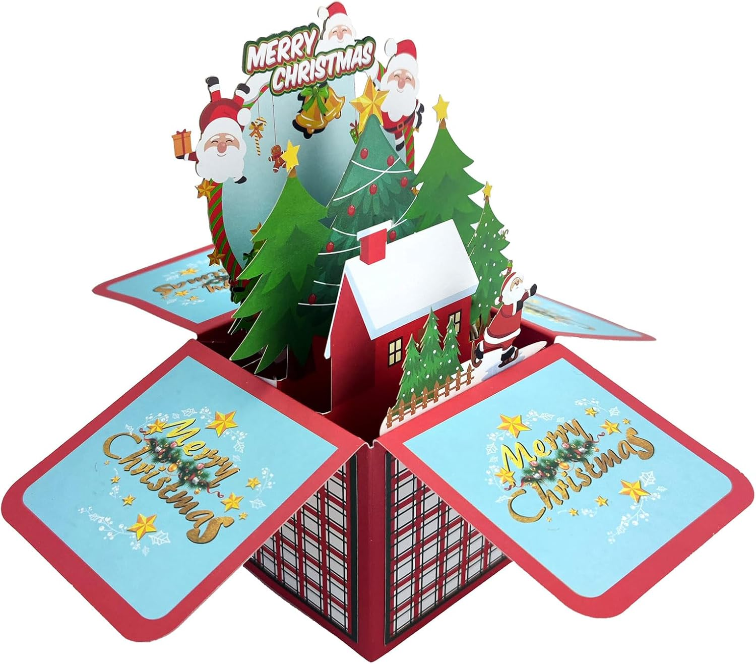 3D Pop up Christmas Card Merry Christmas Greeting Cards Happy New Year Xmas Gift Cards Happy Holiday Theme Card, Yellow 1