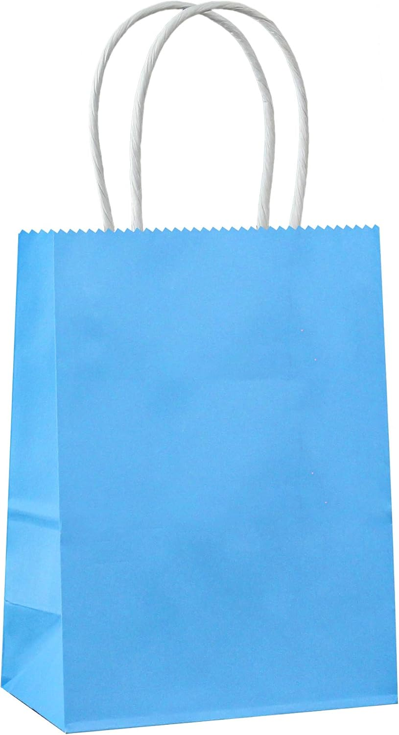 25 PCS Small Gift Bags Green Kraft Paper Bags with Handles for Party Favor Supplies by ADIDO EVA (8.2 X 6 X 3.1 In)