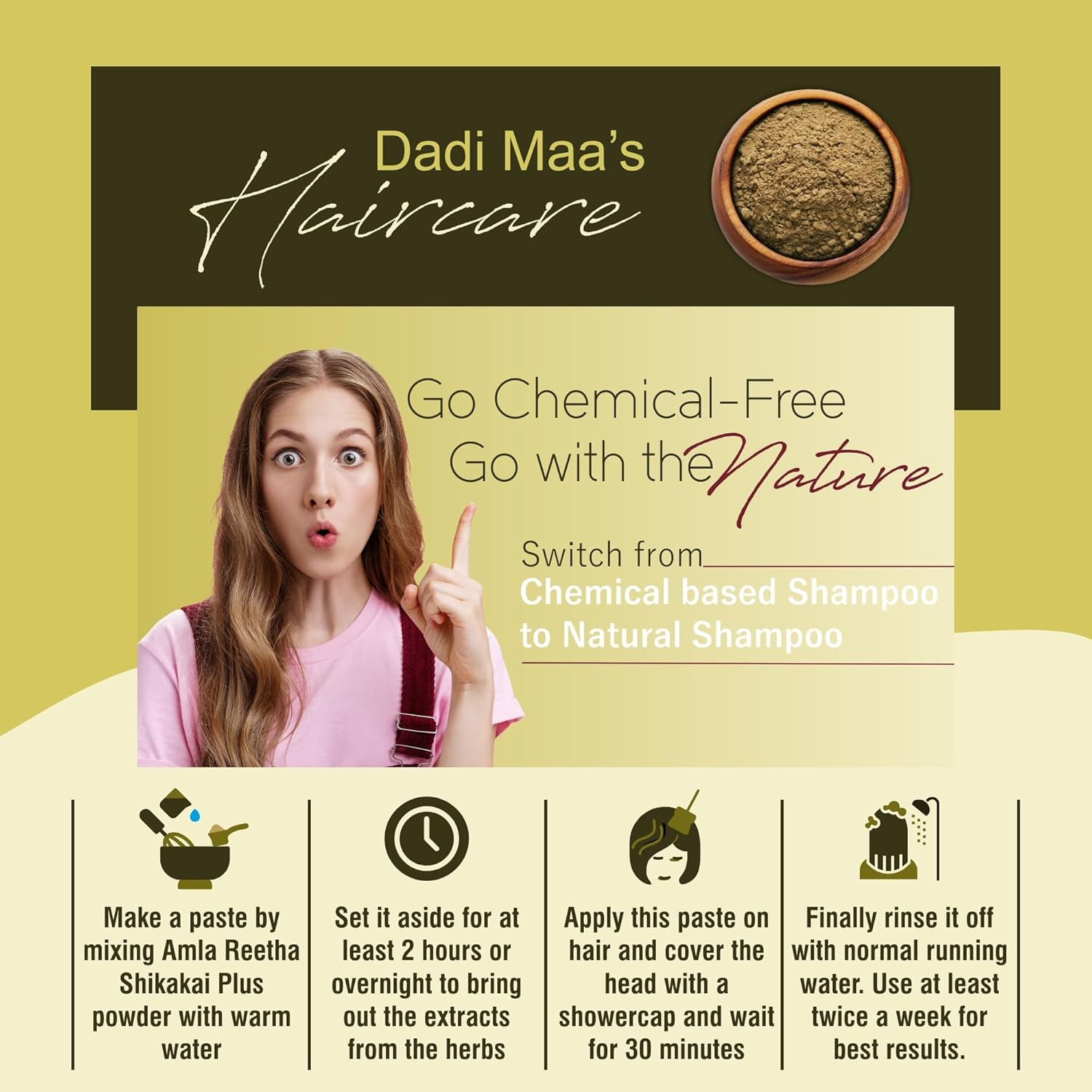 IYUSH Herbal Ayurveda Amla Reetha Shikakai 13 Herbs in One Hair Pack Powder for Hair Growth and Daily Natural Hair Wash - (Pack of 2) 100 Gm Each