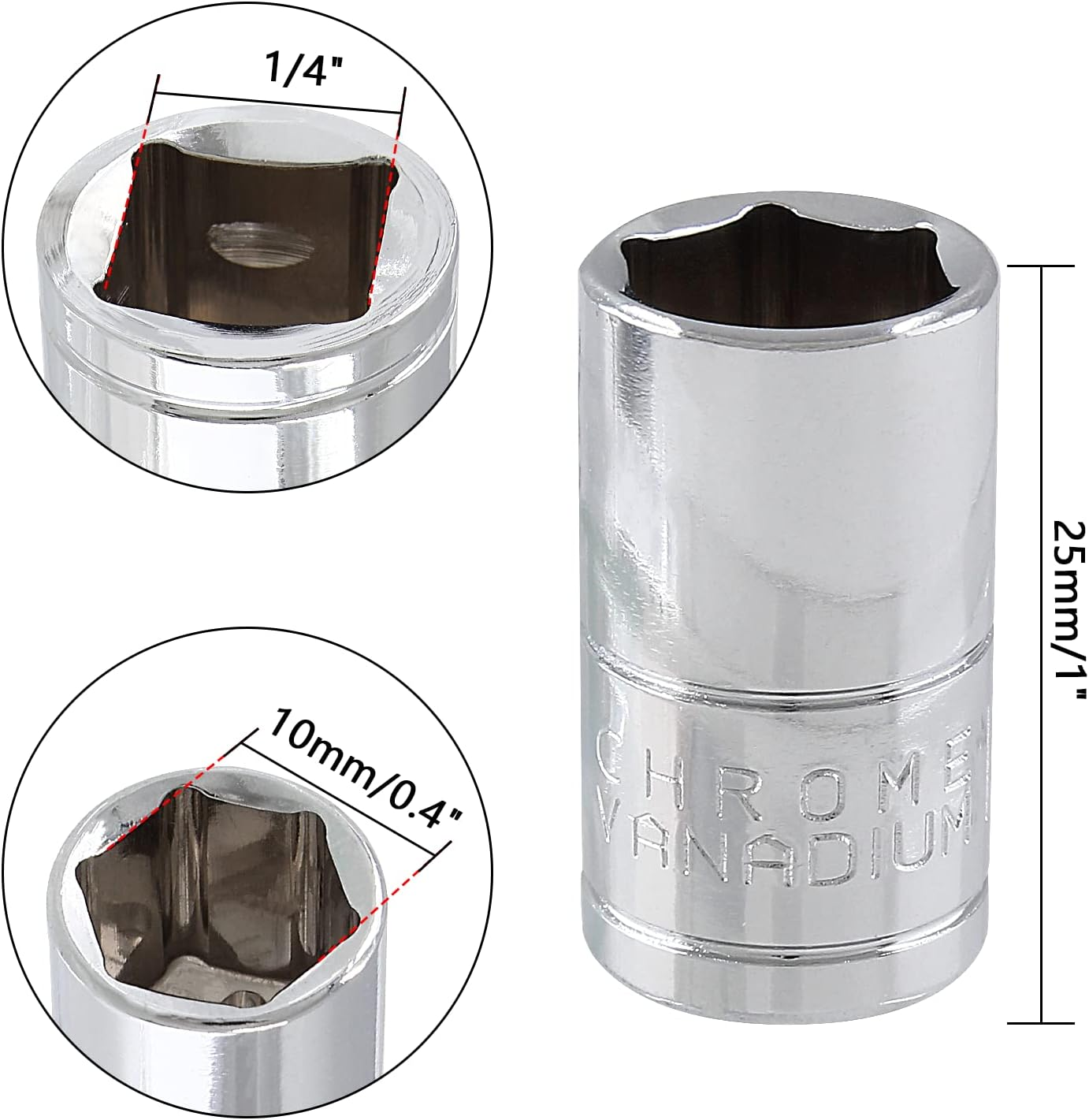 12 Pcs 1/4 Inch Drive 6 Point Socket, Metric Shallow Socket, 10Mm image number 1