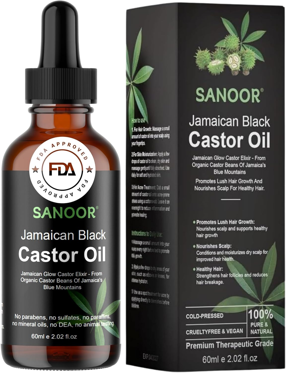 Jamaican Glow Castor Elixir Oil | 100% Pure (2.02Oz)| Infused with Nutrients Pure Hair Butter | Cold-Pressed | 60Ml image number 2