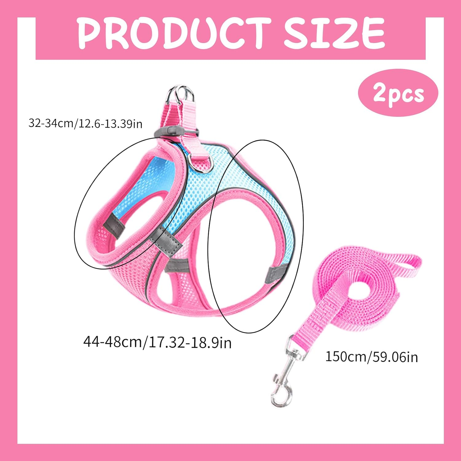 Escape Proof Puppy Kitten Vest Harnesses, Cat Vest Harness and Lead Sets, Adjustable Kitten Harness and Lead Set, for Small Medium Cats Pets Outdoor Walking Escape Proof (Pink+Blue) image number 2