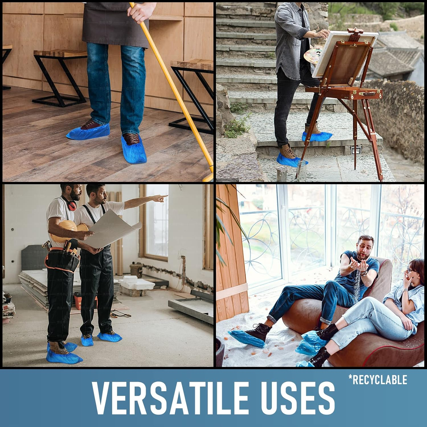 Buself Shoe Covers Disposable Non Slip for Indoors 100 Pack(50 Pairs) Recyclable Shoe Booties Waterproof Shoe & Boot Covers Durable Shoe Protectors Covers One Size Fits Most Blue image number 3