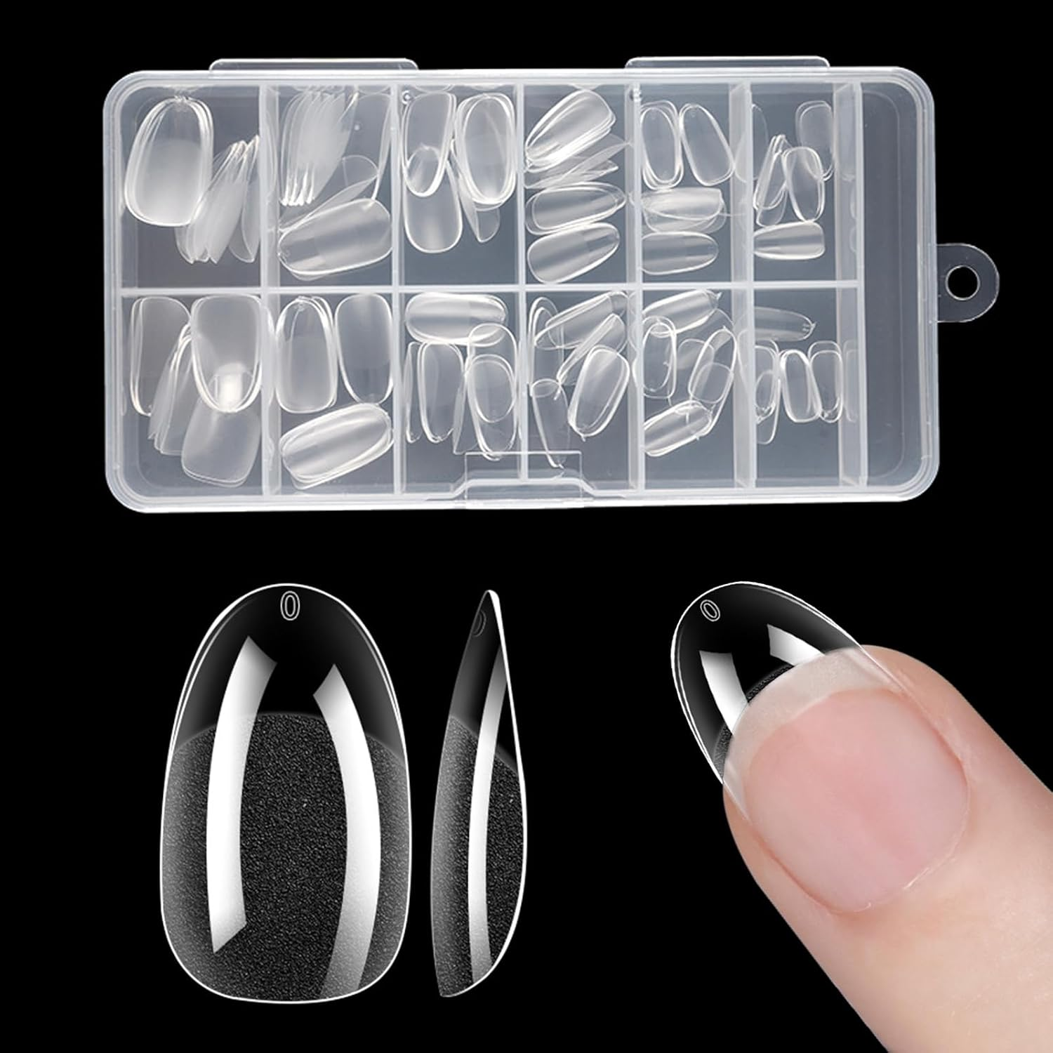 Short Almond Nail Tips - Clear Nail Tips, ZAHRVIA Soft Gel Full Cover for Soak off Nails Extensions Kit - 192PCS False Nails Acrylic12 Sizes (Short Almond)