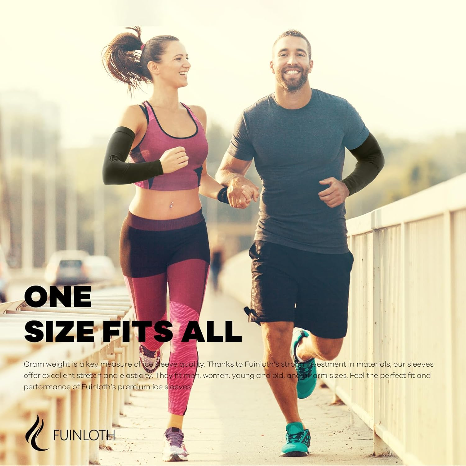 Fuinloth Arm Sleeves, Cooling UV Sun Protection Sports Gaming Compression for Men/Women - 2 Pairs - 2 Black image number 6