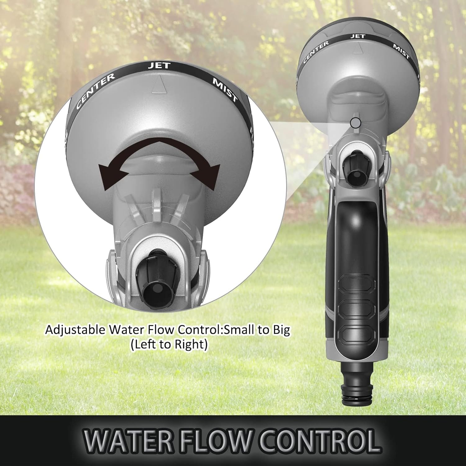 Garden Hose Nozzle,Upgrade Garden Hose Spray Gun,8 Adjustable Watering Patterns Garden Hose Nozzles & Spray Guns, Hose Nozzle Suitable for Watering Plants/Washing Cars/Showering Pets(Grey) image number 4