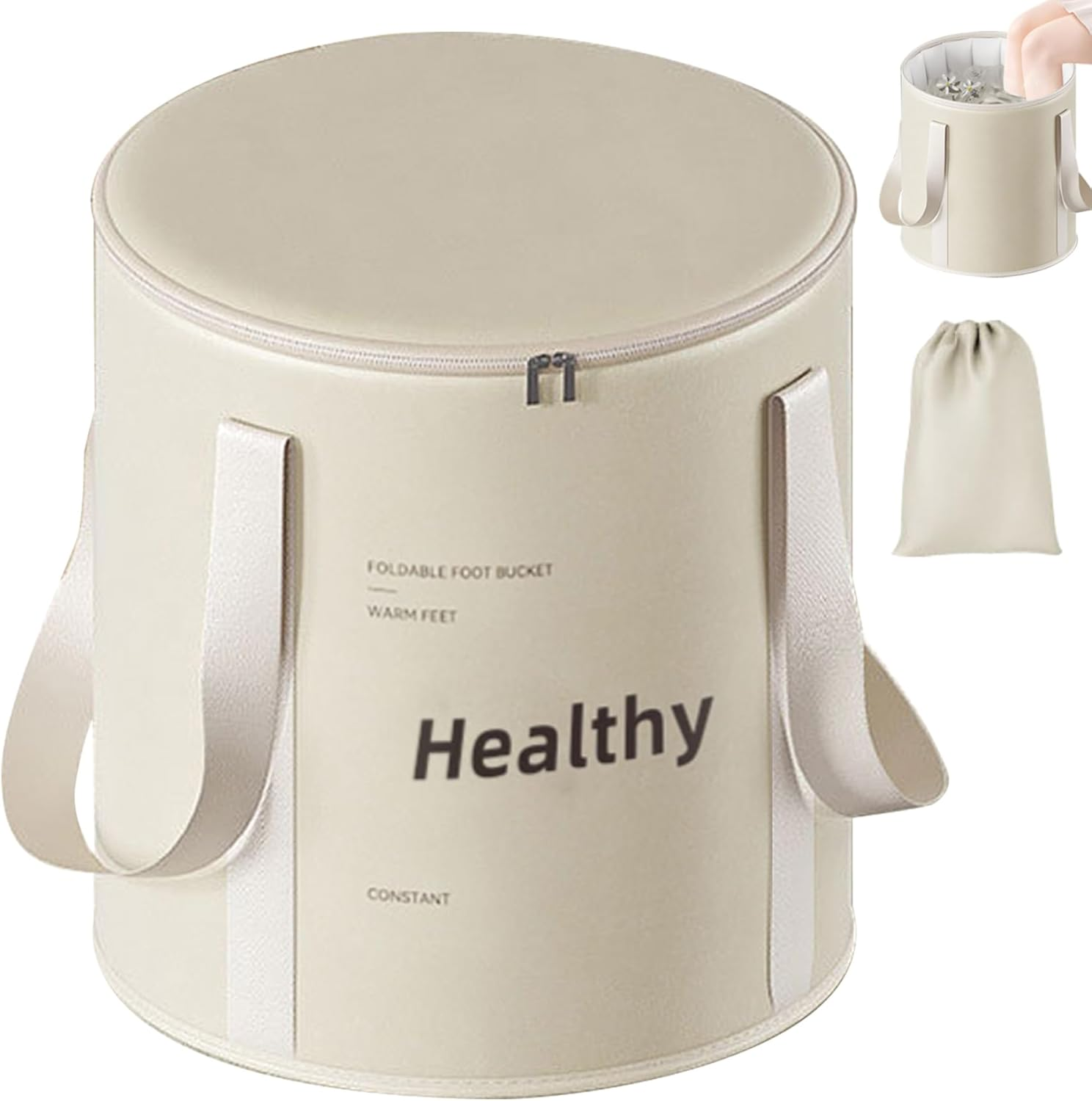 Collapsible Foot Bath with Zippered Lid Portable Foot Soaking Bucket Heat Retaining Non-Slip Foot Bath Tub Foldable Pedicure Bag for Home Outdoor,Champagne