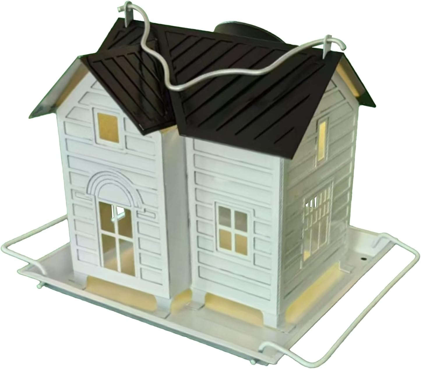 Bird Feeder for outside - Metal Finch Food Dispenser with Solar Powered Lantern - Bluebird Feeding Supplies for Garden, Farmhouse, Backyard, Balcony - Solar Model image number 3