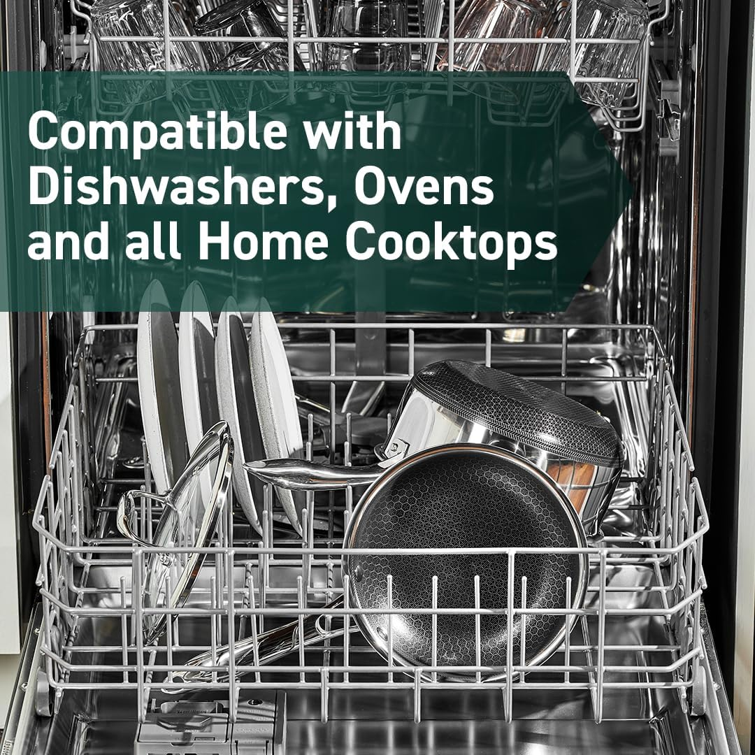 Hexclad Hybrid Nonstick 20 Cm Frying Pan with Tempered Glass Lid, Stay-Cool Handle, Dishwasher-Friendly, Oven-Safe up to 480&deg;C, Induction Ready, Compatible with All Cooktops image number 2