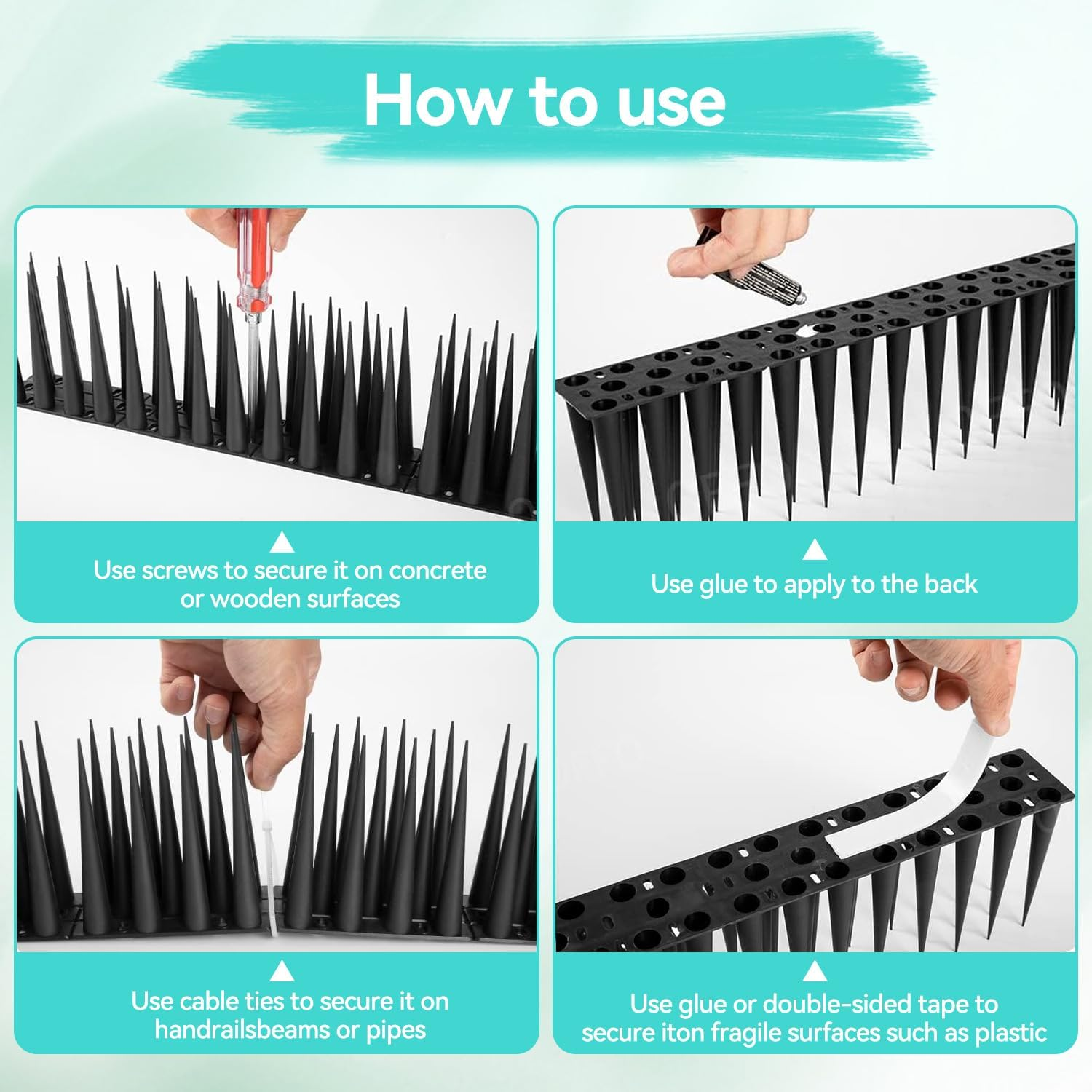 12 PCS Bird Spikes Outdoor Plastic Fence Spikes anti Climb Spikes for Pigeon Cat Racoon, Windowsill Fence Roof Keeping Birds Away, No More Bird Nesting Dropping (Black)