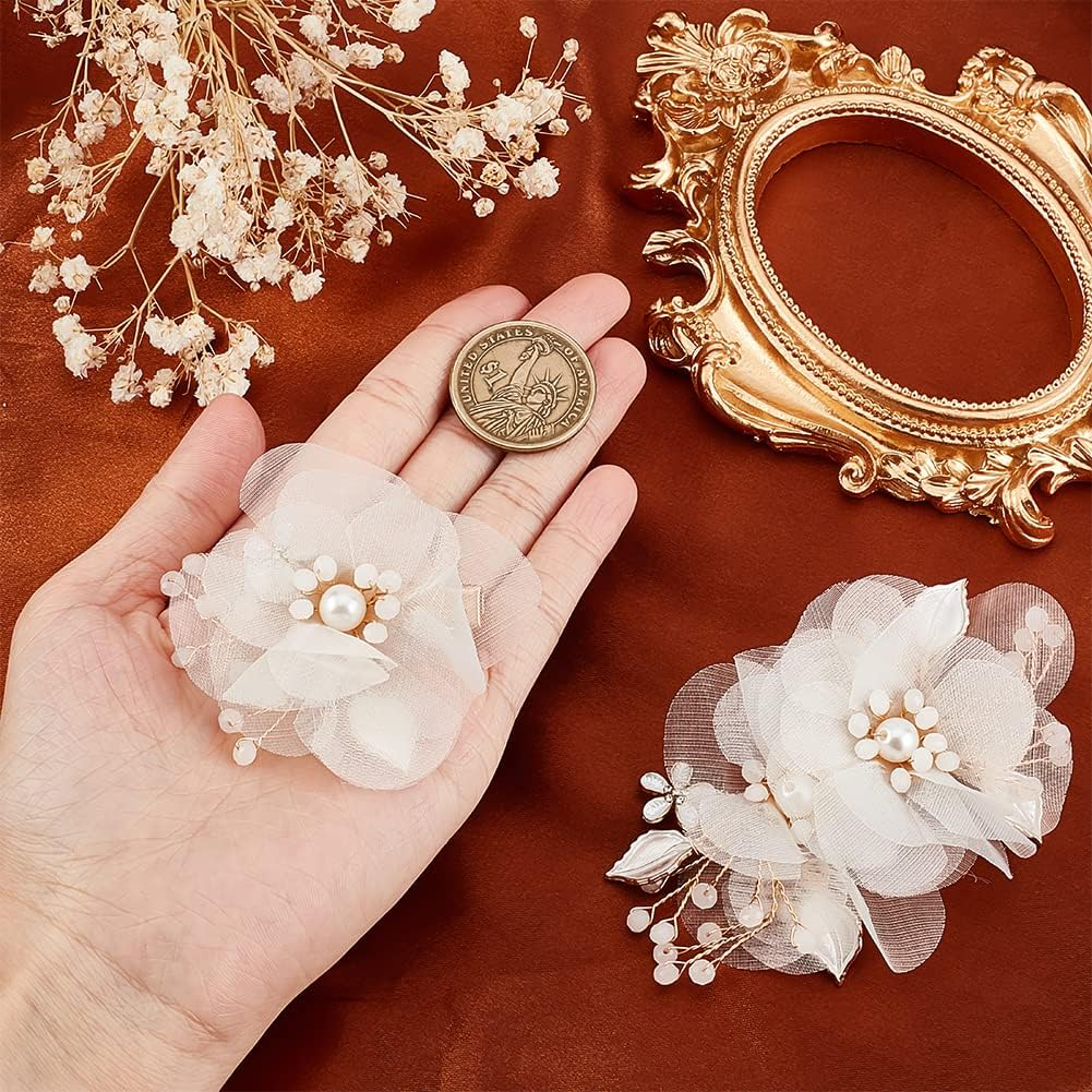 AHANDMAKER 2 Pcs Flower Wedding Bridal Hair Clips, Pearl Bridal Headpiece White Bridal Decorative Hair Pins Pieces for Women Boho Wedding Brides Bridesmaids Hair Accessories image number 5