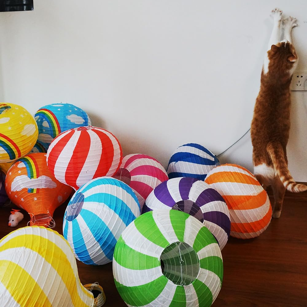 ANJOGIFT 8 PCS 12 Inch Diagonal Stripe Hot Air Balloon Paper Lanterns Chinese Japanese Style Thick Rice Paper Lanterns Indoor Outdoor Decoration for Christmas Valentine&rsquo;S Day Wedding Anniversary image number 3