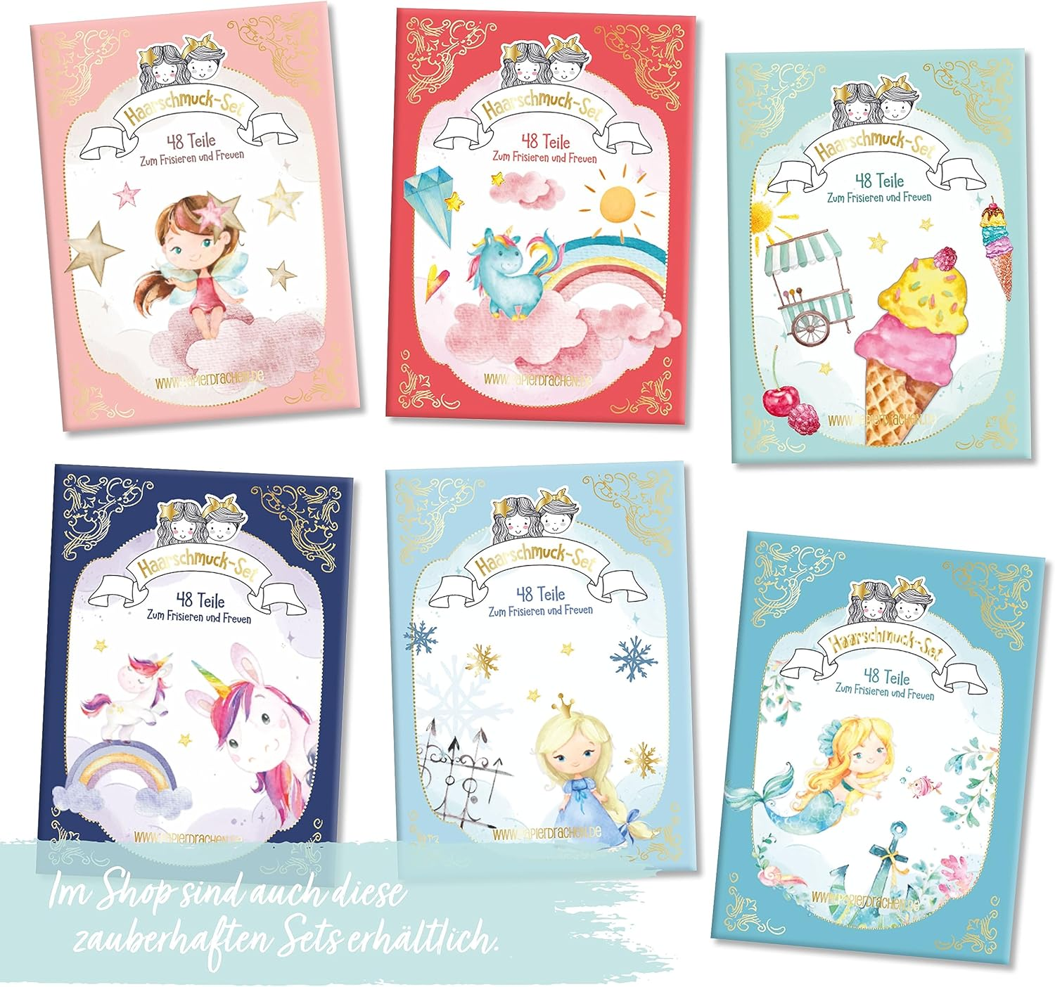 Papierdrachen Special 48 Hair Clips and Hair Bobbles in Many Colours - Durable and Robust - Children'S Hair Accessories with Glitter and Fabric Cover - Hair Accessories *Stars* - for Long and Fine Hair