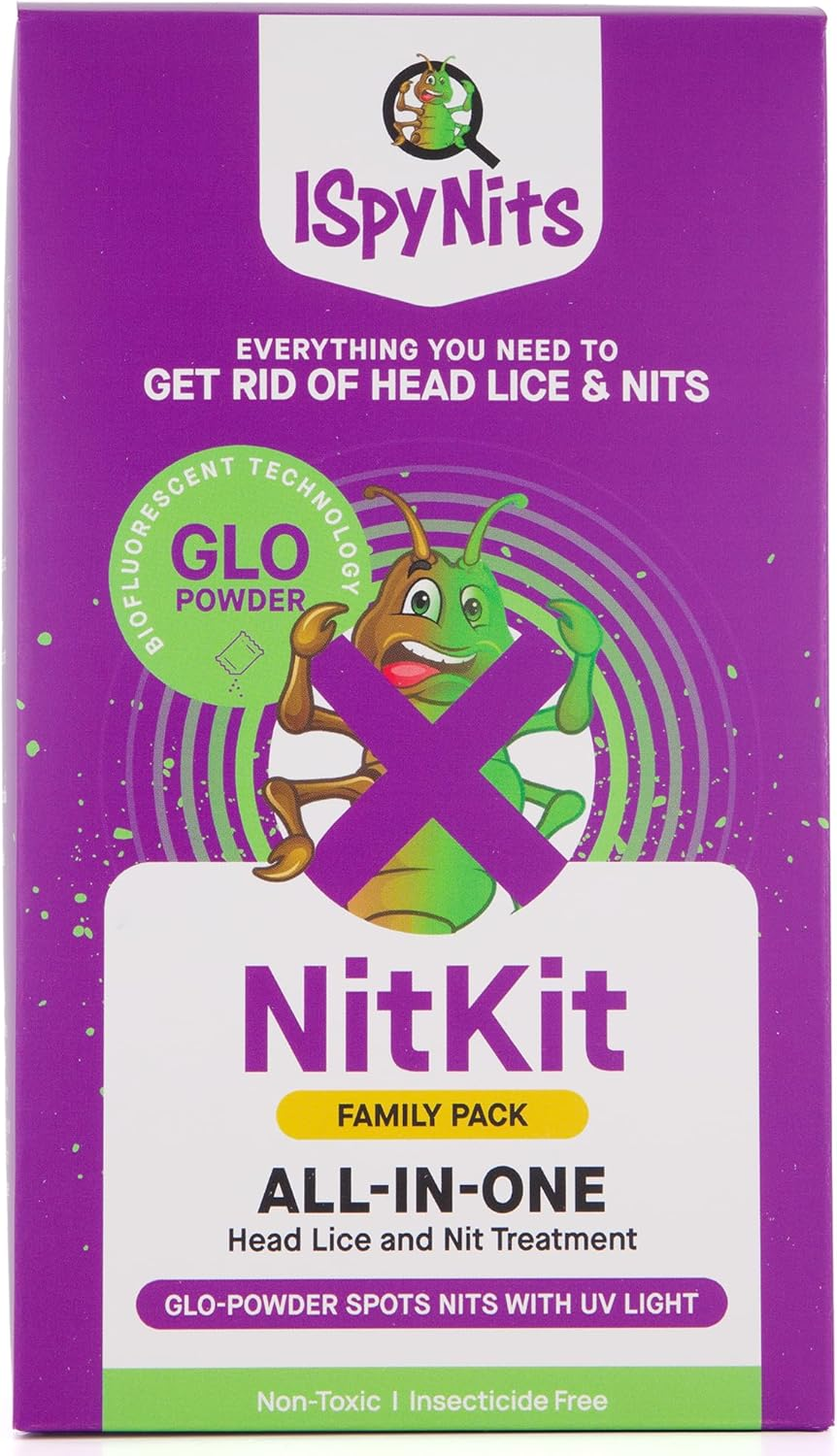 Ispy Family Nitkit Complete Head Lice Treatment & Detection Kit for 3-4 People &ndash; Biofluorescent Glo-Powder for UV Detection &ndash; Odourless Insecticide-Free Lotion &ndash; Glow-In-The-Dark Tattoos &ndash; UV Lights & Comb Included image number 4
