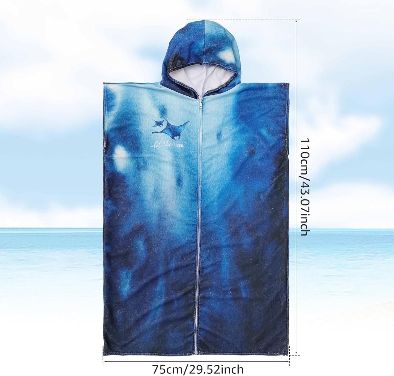 Soft Microfiber Surf Poncho Changing Towel Swim Robe Terry Cloth Swim Cover up with Hood and Zipper Quick Dry for Women Men Towel Poncho Hoodie