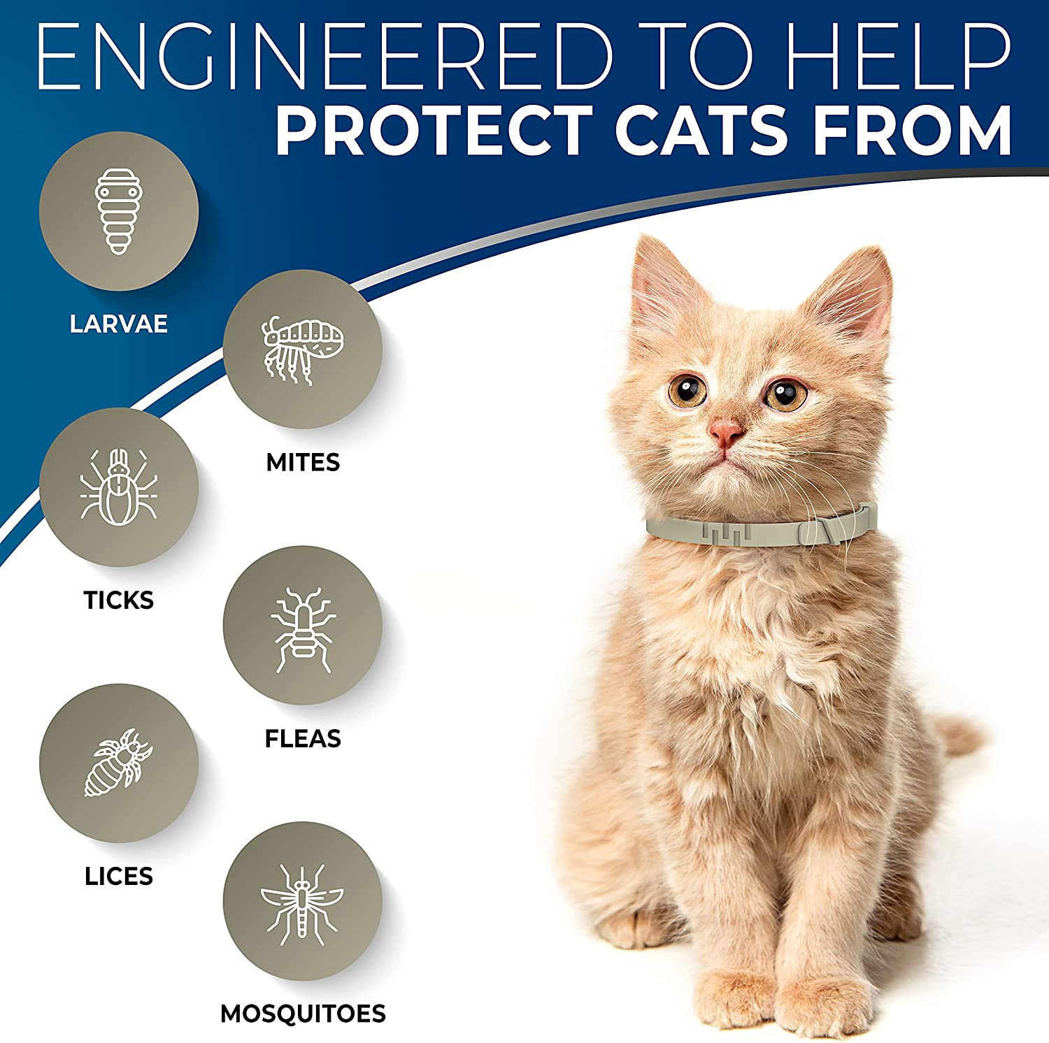 Fly-Bye Flea Collar for Cats - Flea and Tick Treatment - Cat Flea Collars - Tick Collars for Cats - anti Flea Cat Collar - 12 Months Protection - Adjustable, One Size Fits All - Grey image number 4