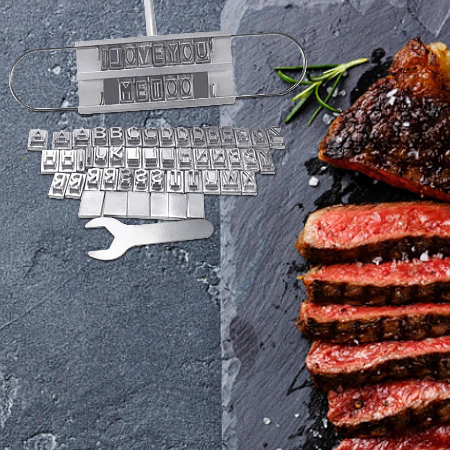 Barbecue Branding Iron -55 Letter Barbecue Grill Branding Iron with 55 Interchangeable Letters | Wooden Handle Barbecue Accessories | Grill Utensils for Branding Steaks, Burgers, Chicken, Meat