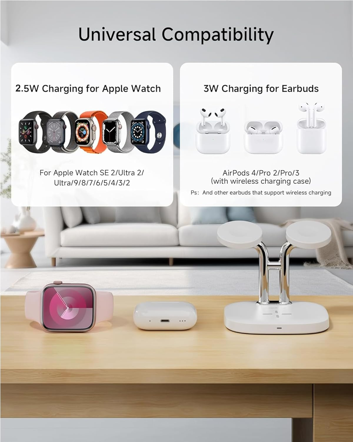 Swanscout Charger for Apple Watch, Dual Watch Charger for Apple Watchultra 3/Ultra 2/SE 3/Series 11/10/9/8/7/6, Wireless Charging Station for Airpods 4/3Rd/2Nd, Swanscout 704A - Black image number 5