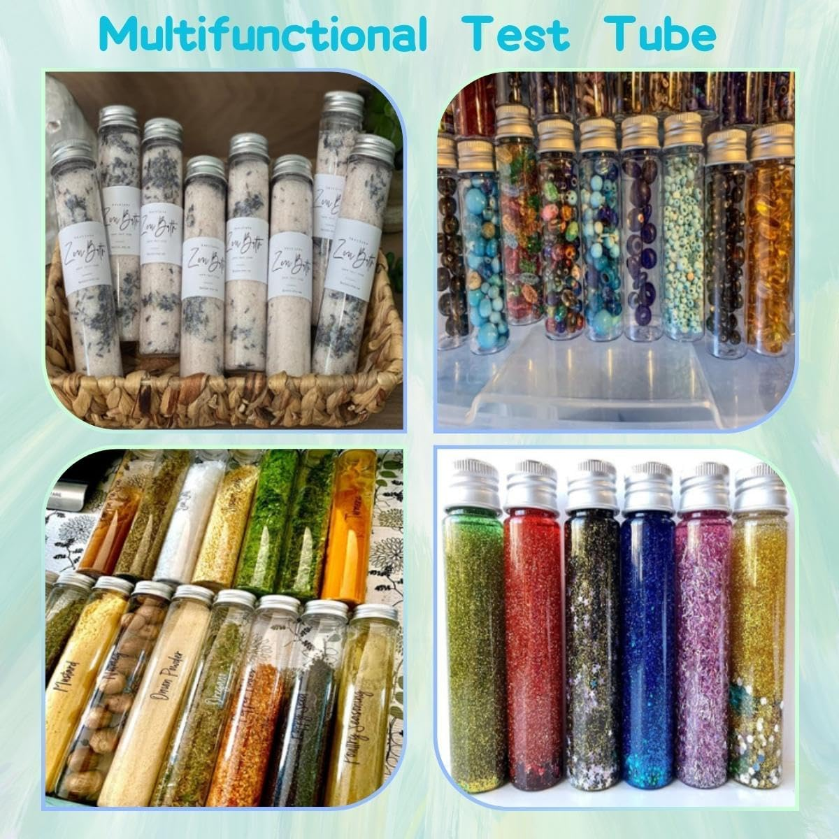 110Ml Clear Bath Salt Tube, 15PCS Plastic Test Tubes a Brush,Plastic Storage Tube with Screw Cap, Flat Bottom Clear Test Tubes for Candy Storage, Party Favors image number 6