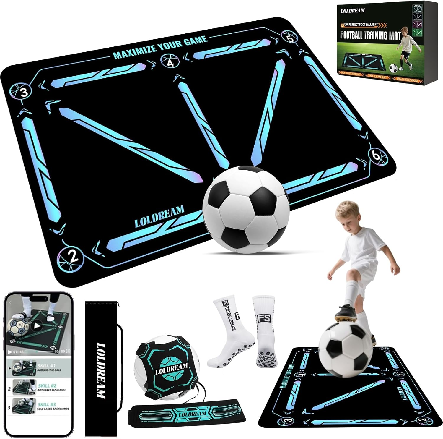 Soccer Training Equipment,Soccer Training Mat with Technique Video Soccer Mat for All Levels: Agility Training, Non-Slip Silent Equipment Footstep Training Mat for Kids Soccer Gifts