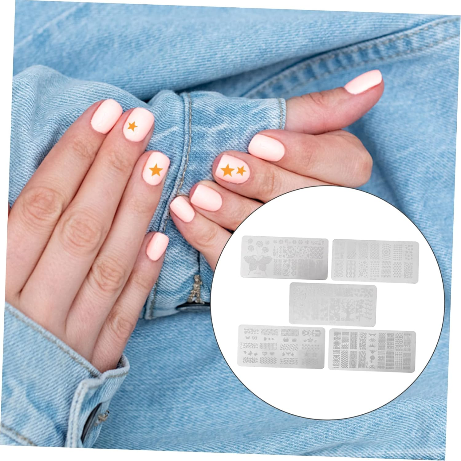 AUTSUPPL 5Pcs Nail Stamping Plates Kit Reusable Nail Art Stencils Templates for DIY Manicure Home Use with Variety Designs image number 4