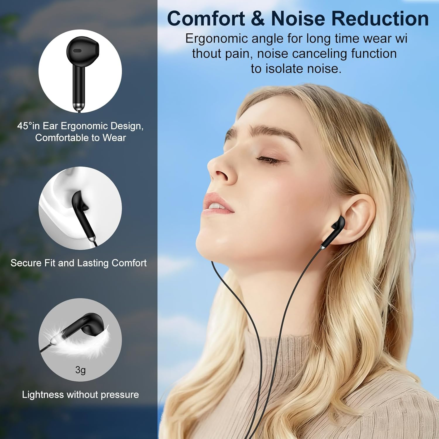 In-Ear Headphones with Cable Type C for Samsung S23 S22 S21 S20 A53 A54 A34 (Black) image number 1